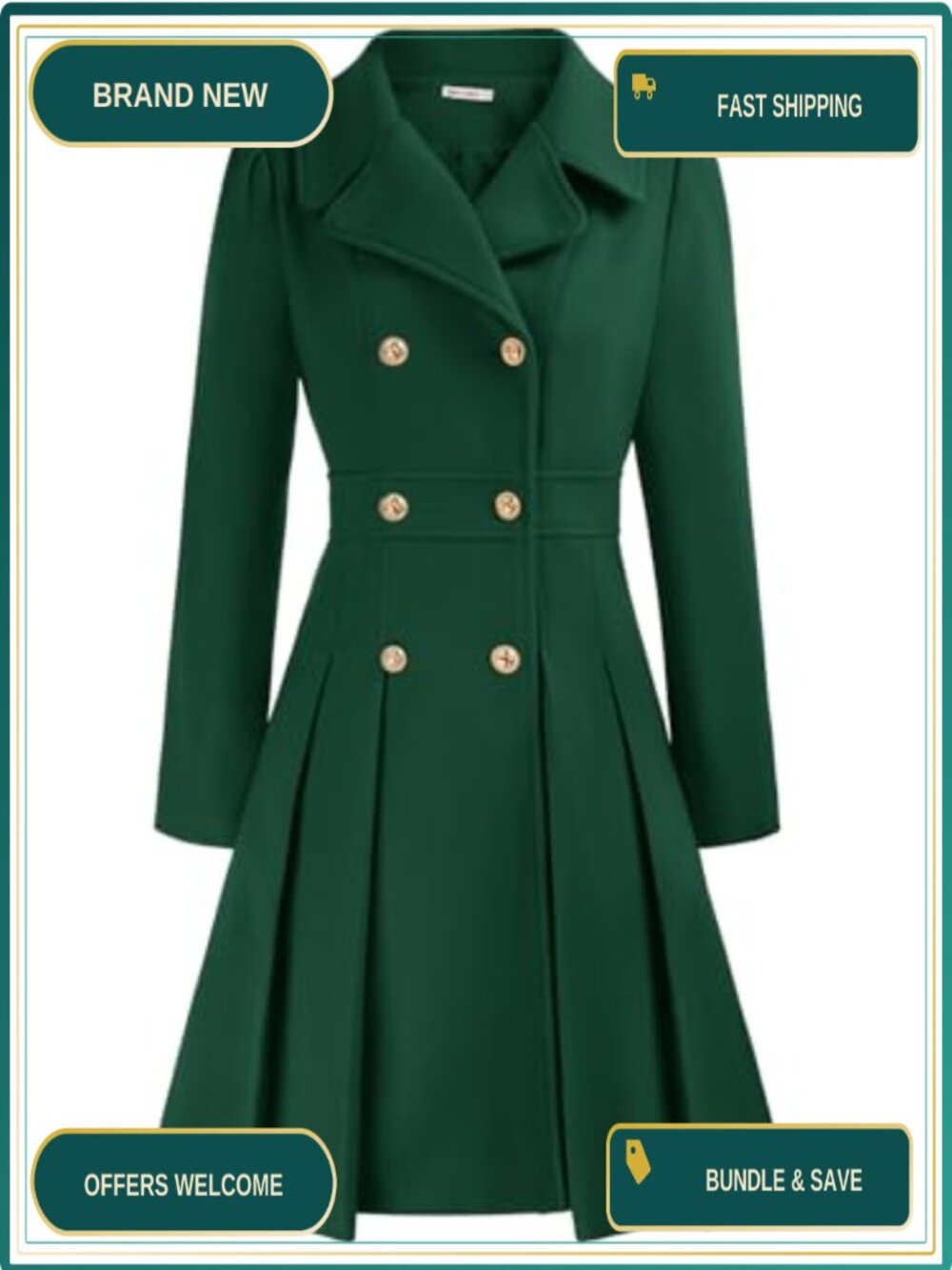 Women's A-Line Trench Coat Notch Lapel Double Breasted Knee Length with Pockets